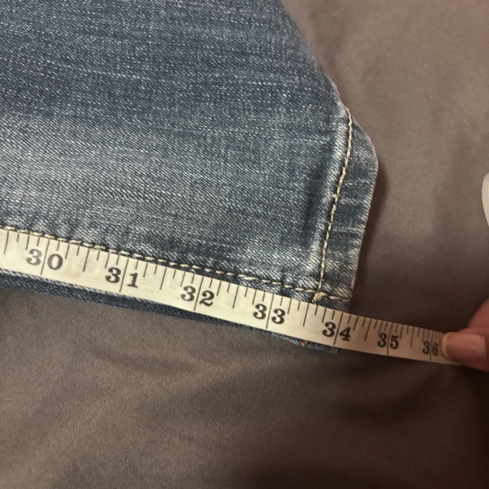 Y2K Rock Revival Celine Boot Cut Jeans Size 27 Distressed Flap Pocket Blue Denim